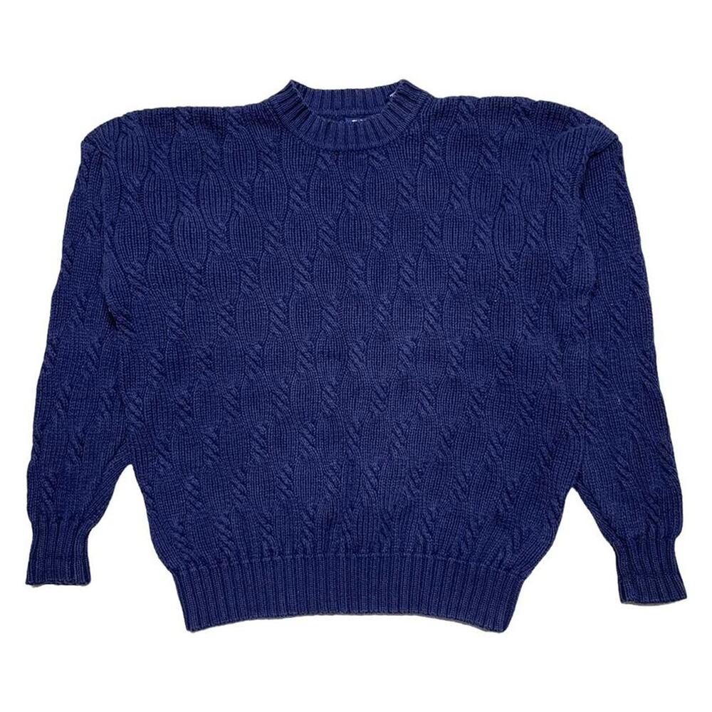 GAP Vintage 90s USA made Navy Blue Thick Cotton Cable Knit Sweater Large